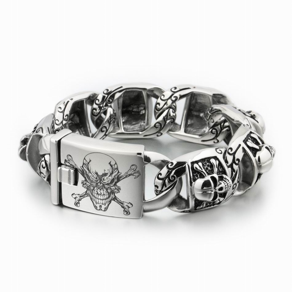Pirate Skull Boys Biker Rock Punk Bracelet - Image 2