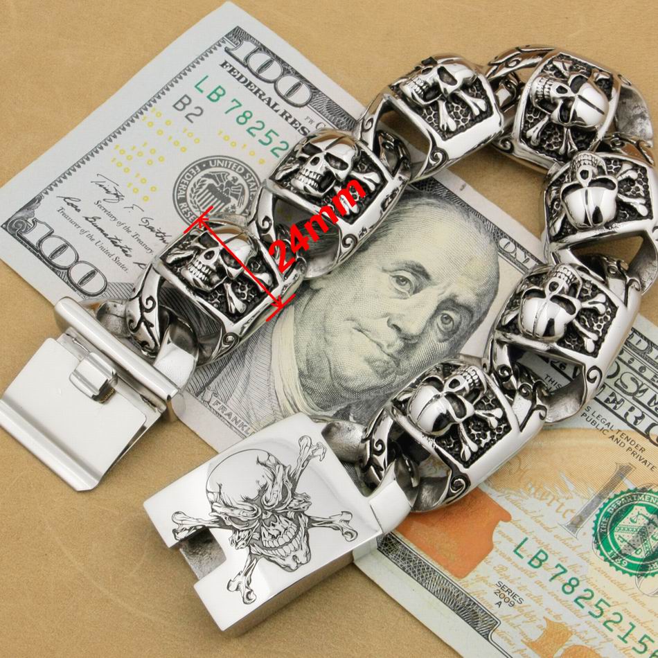 Pirate Skull Boys Biker Rock Punk Bracelet - Image 4